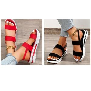 NWOB Womens Fashion Red or Black Open Toe Ankle Strap Sandals Size 10